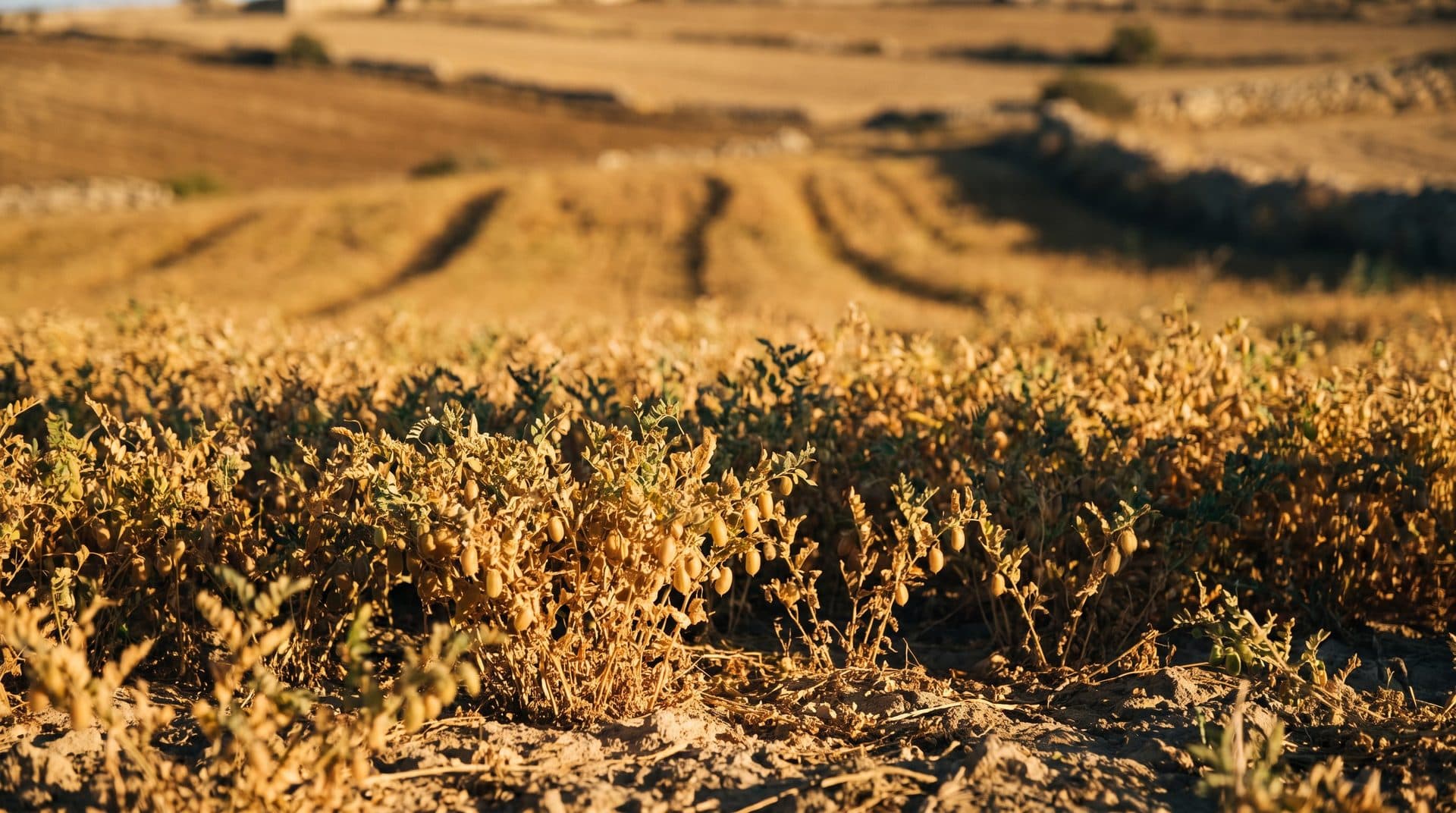 Golden chickpea fields at harvest
